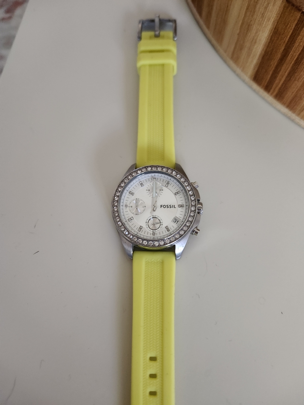 Fossil Silver Chronograph Watch with Yellow Strap